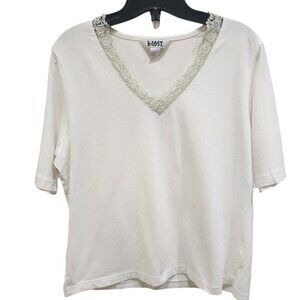 Blast Women's White T-Shirt with Lace V-Neck, Size L, Made in Taiwan